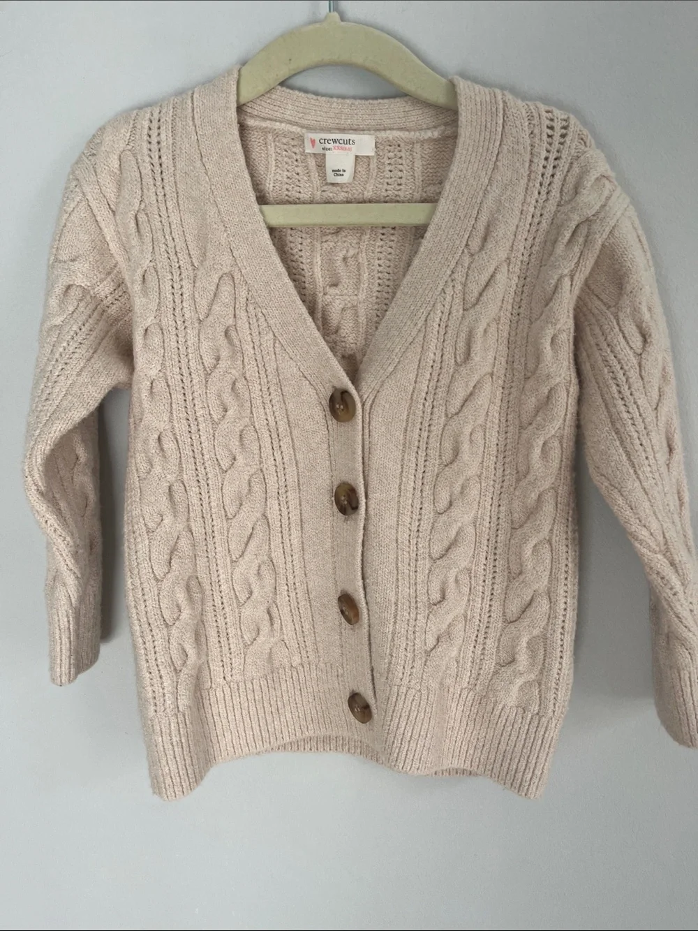 Crewcuts J.Crew Girls Beige Cable Knit Cardigan Sweater XXS 2-3T Preppy Classic